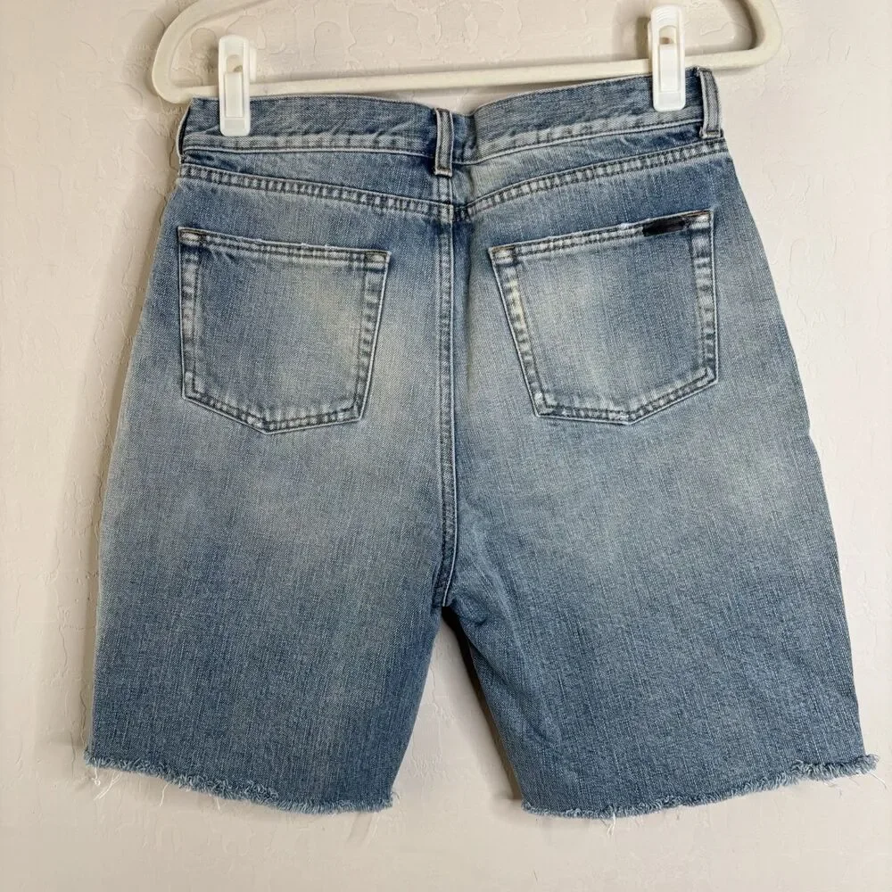 Saint Laurent Denim Long Cut Off Shorts